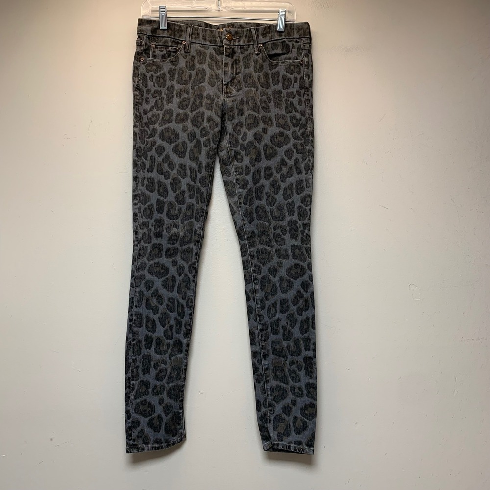 Mother Leopard Print Skinny Jeans Womens 29 Grey Black Good Animal Print Edgy